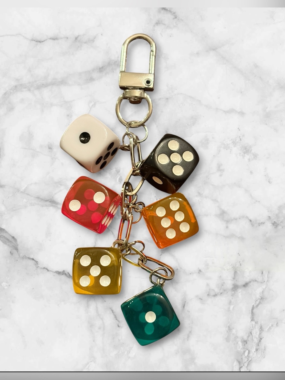 Multi-Color Dice Charm Key & Card Holder Accessory - Gold Hardware